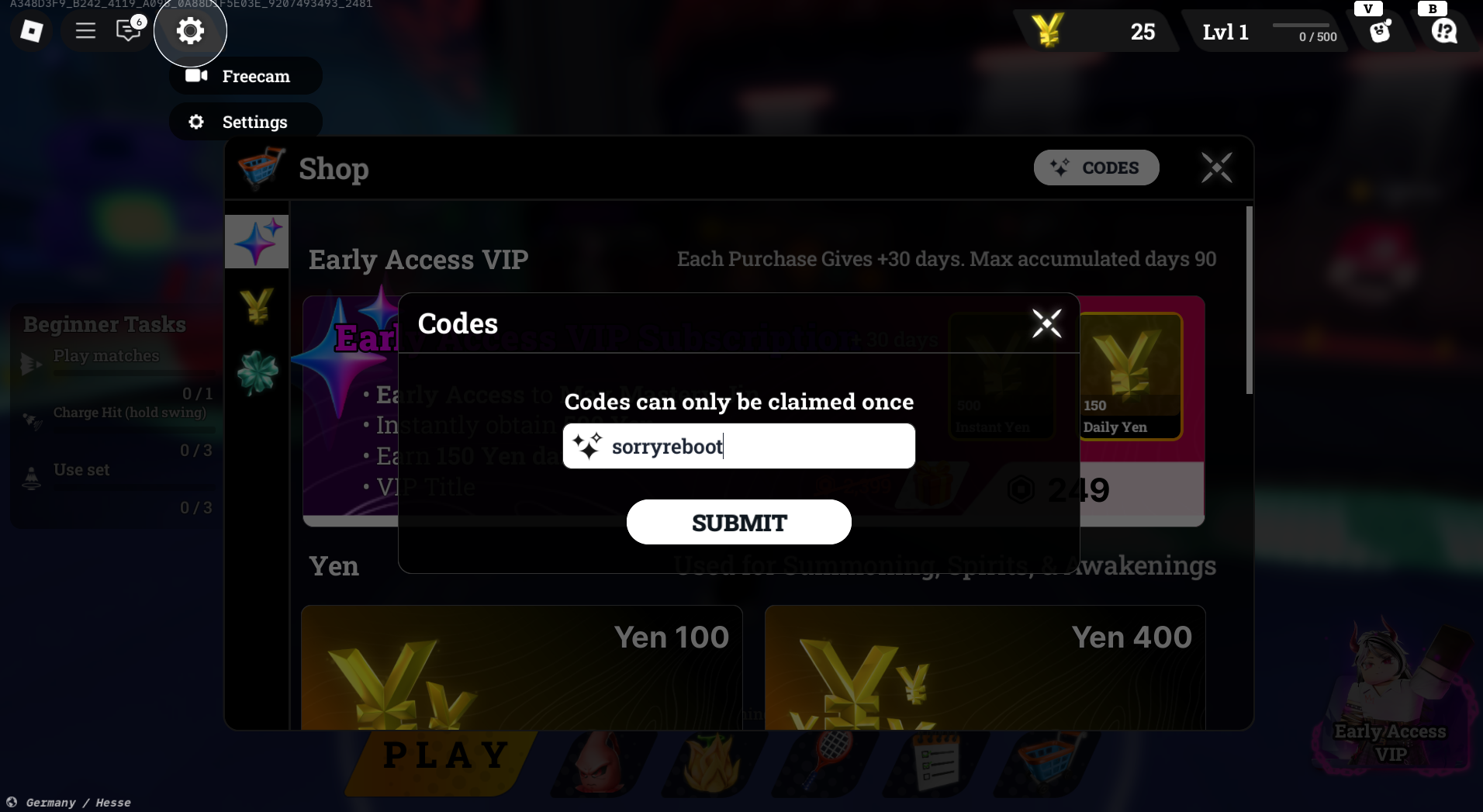 Redeeming Codes (Image via Roblox Corporation)