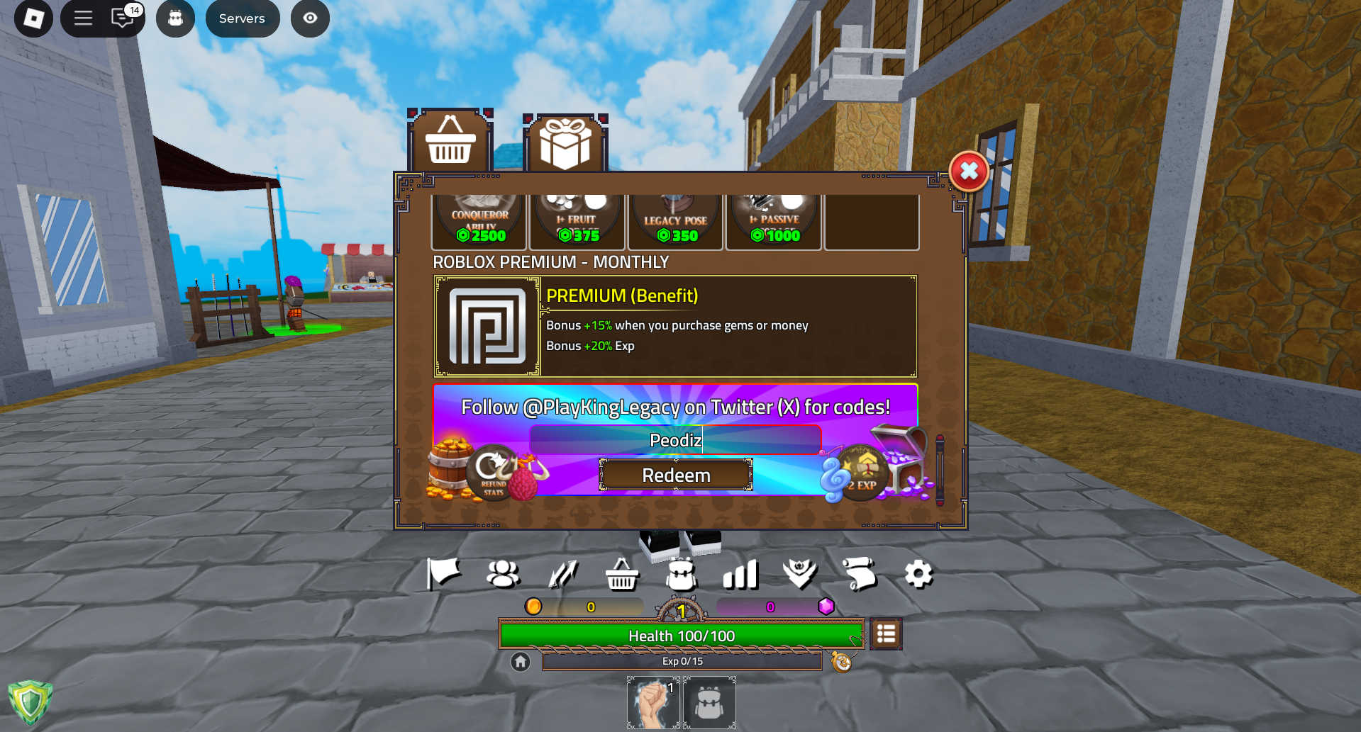 Redeeming Codes (Image via Roblox Corporation)