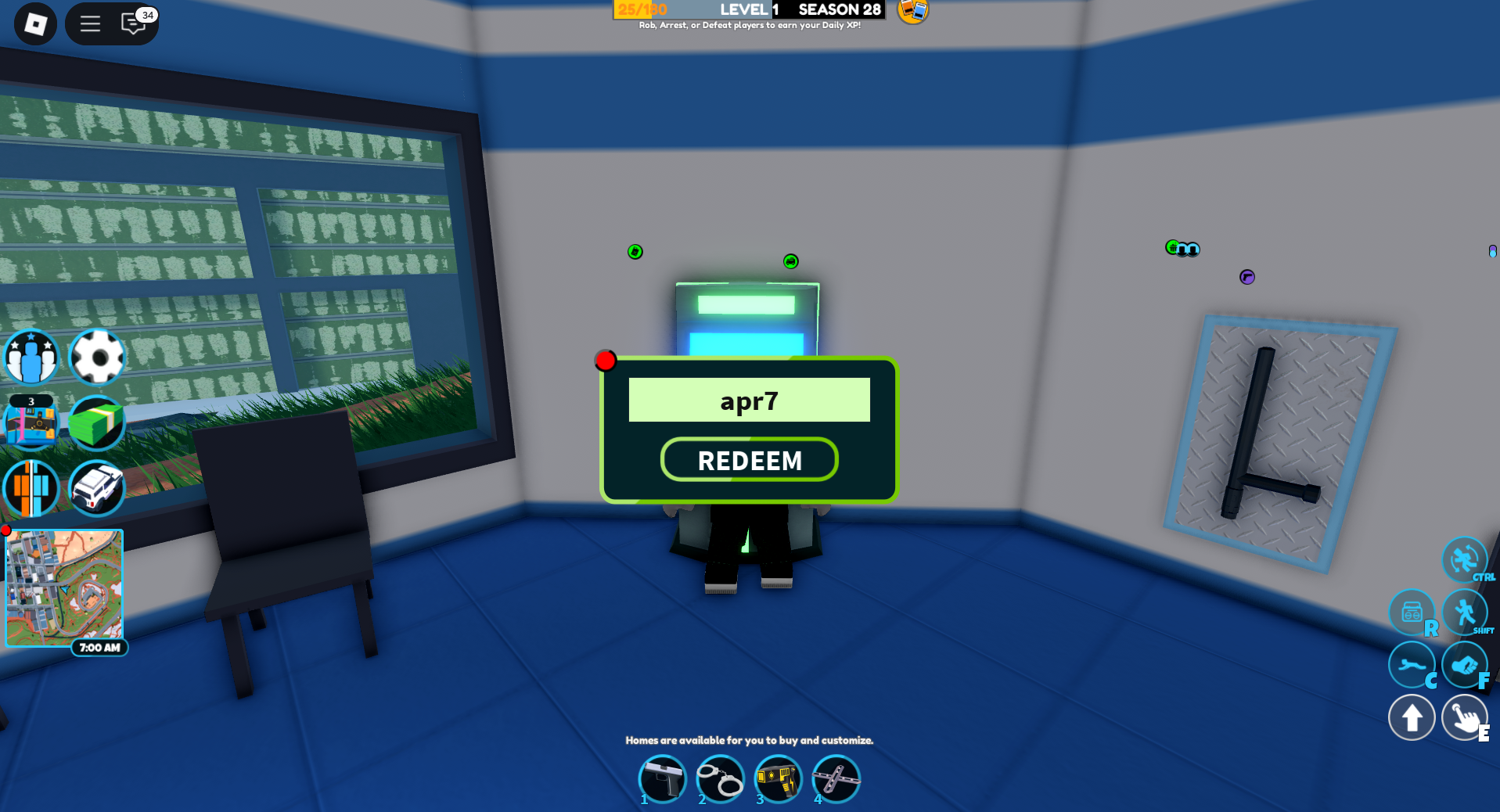 Redeeming Codes (Image via Roblox Corporation)