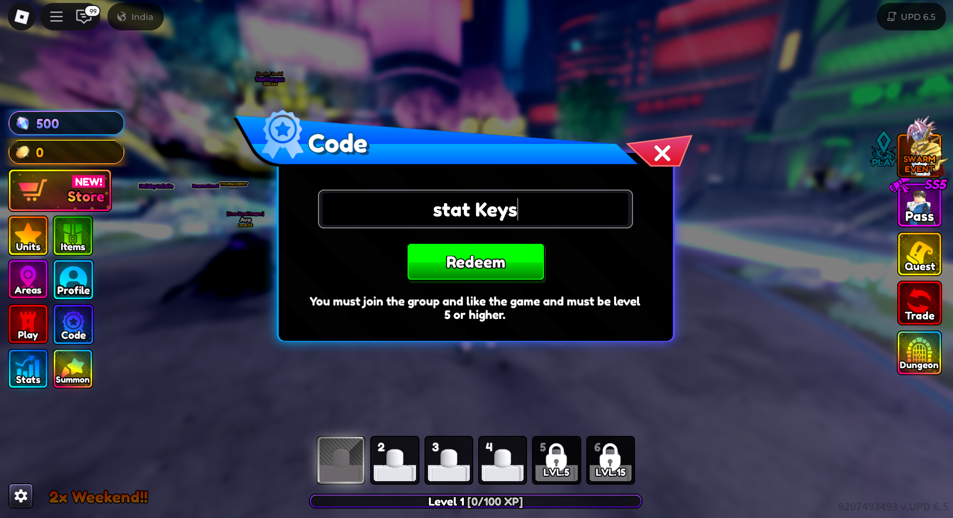 Redeeming Codes (Image via Roblox Corporation)