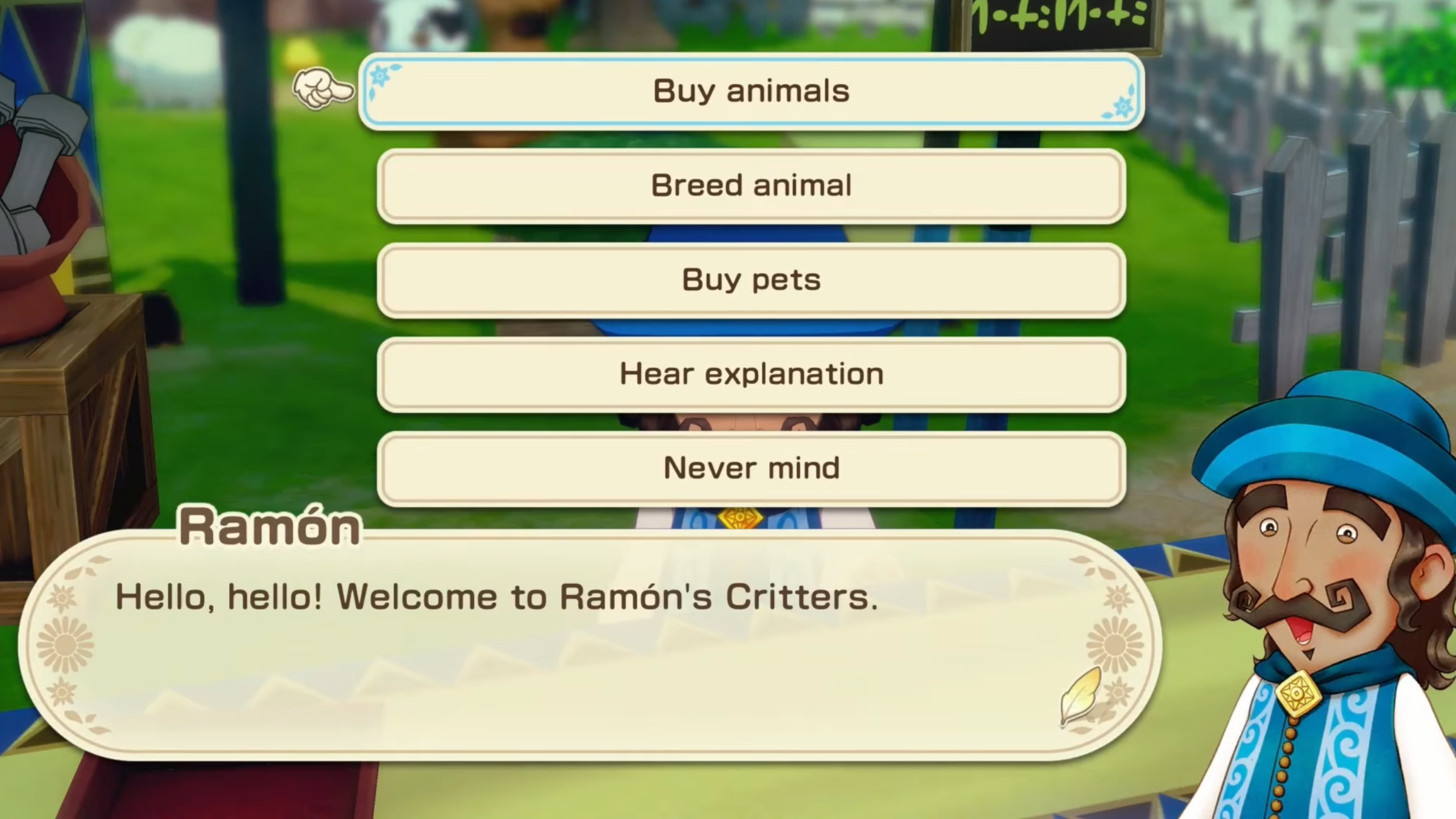 Visit Ramon's Critter to buy Farm Animals (Image via XSEED Games)