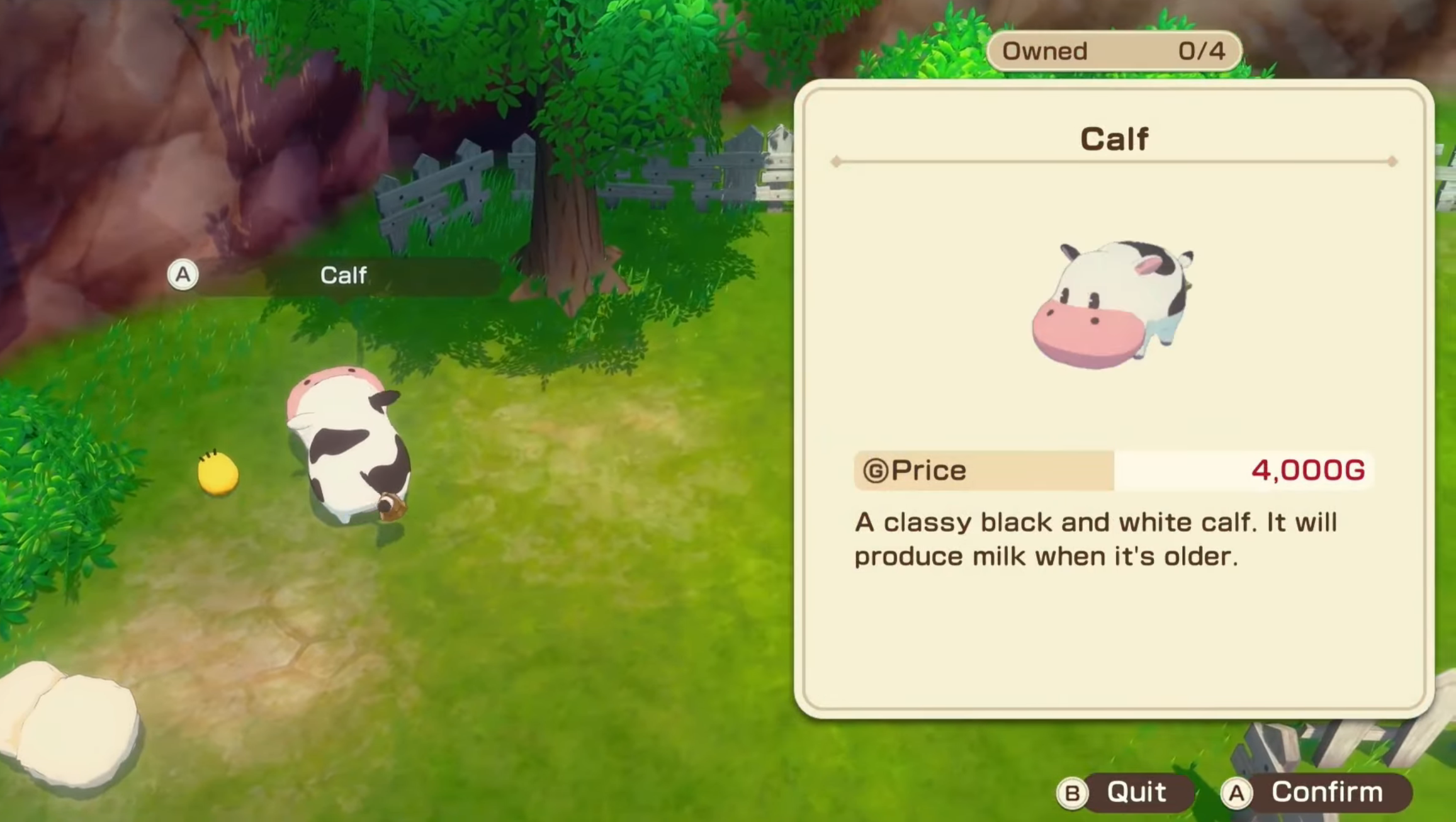 Choose the farm animal you wish to purchase (Image via XSEED Games)