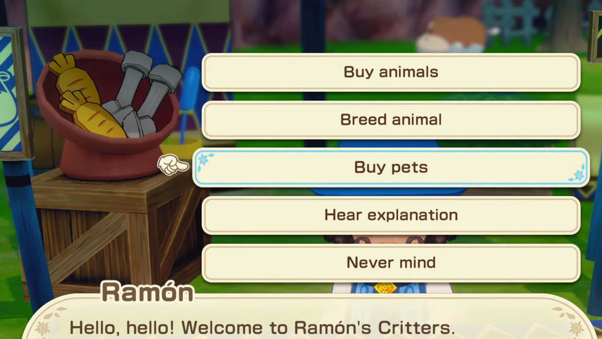 Buy pets from Ramon's Critter (Image via XSEED Games)