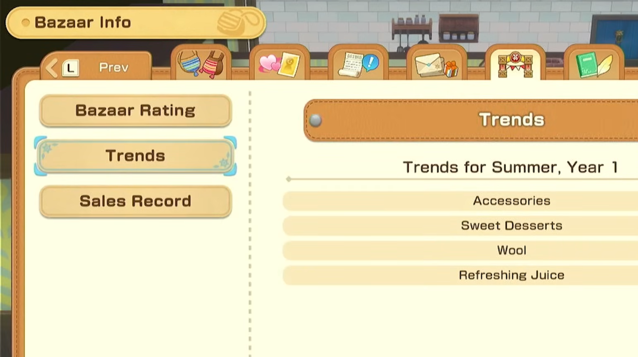 How to view all the current trending items in Story of Seasons Grand Bazaar (Image via XSEED Games)