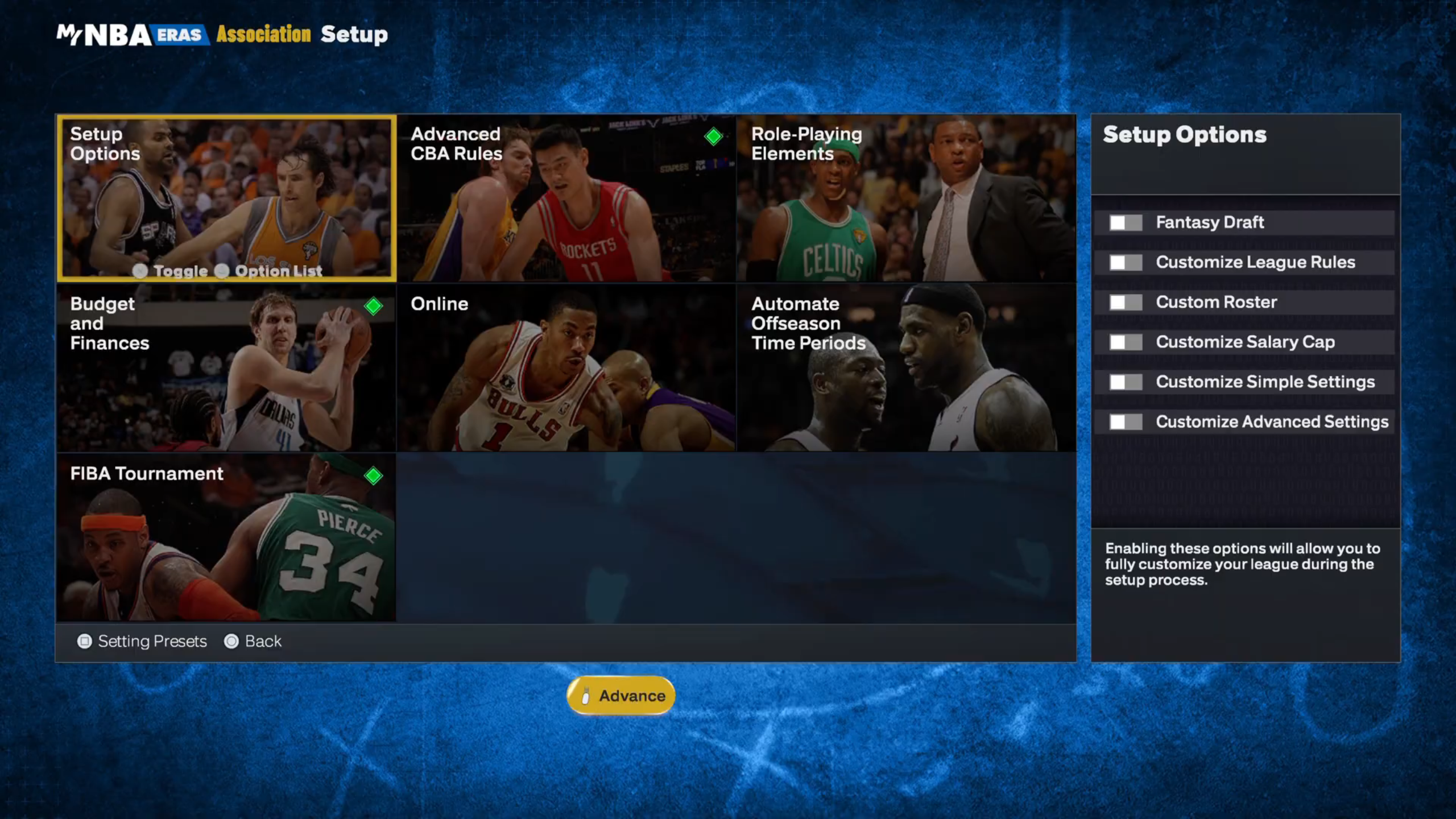 All setup options in MyNBA (Image via 2K Games)