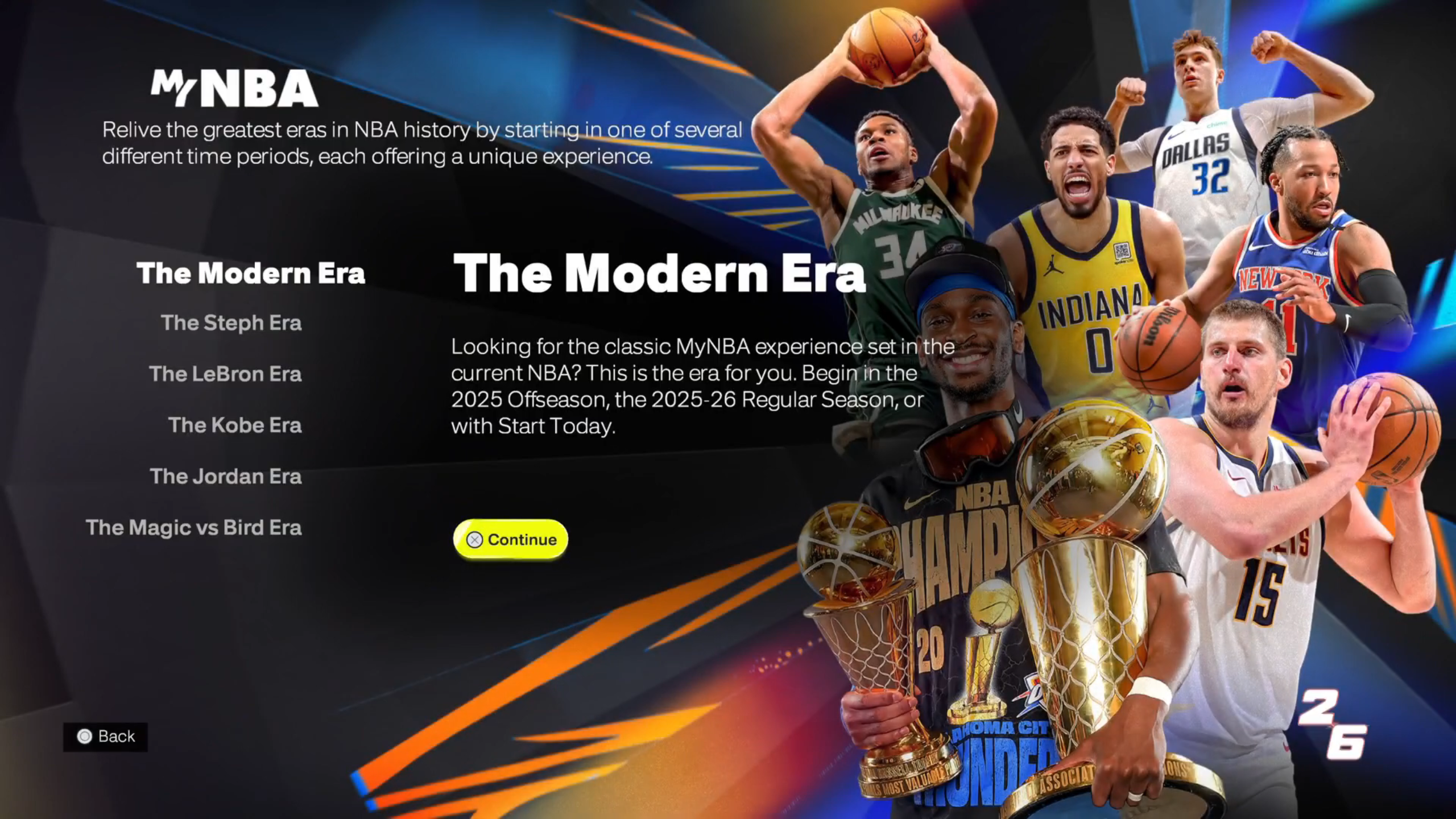 Select which era you wish to play in MyNBA (Image via 2K Games)