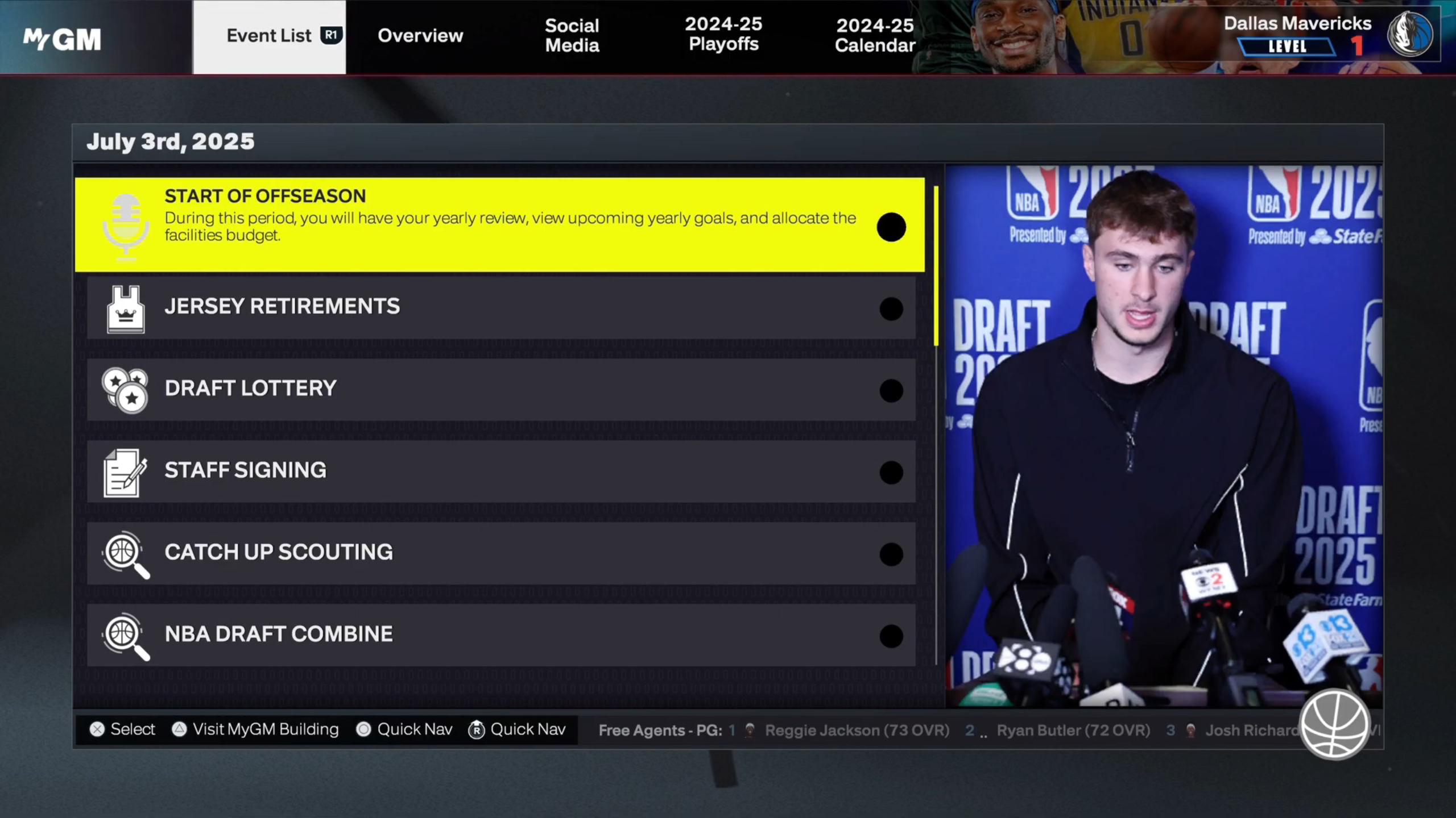 MyGM Event List (Image via 2K Games)