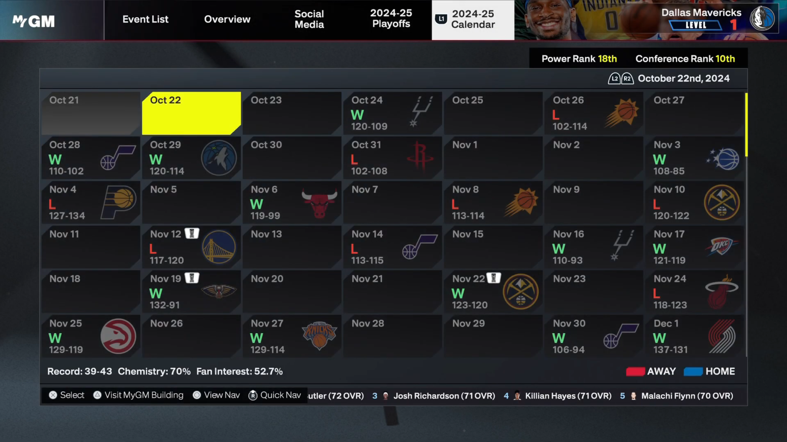 Keep a track of your calendar and compete in ranked or unranked matches (Image via 2K Games)