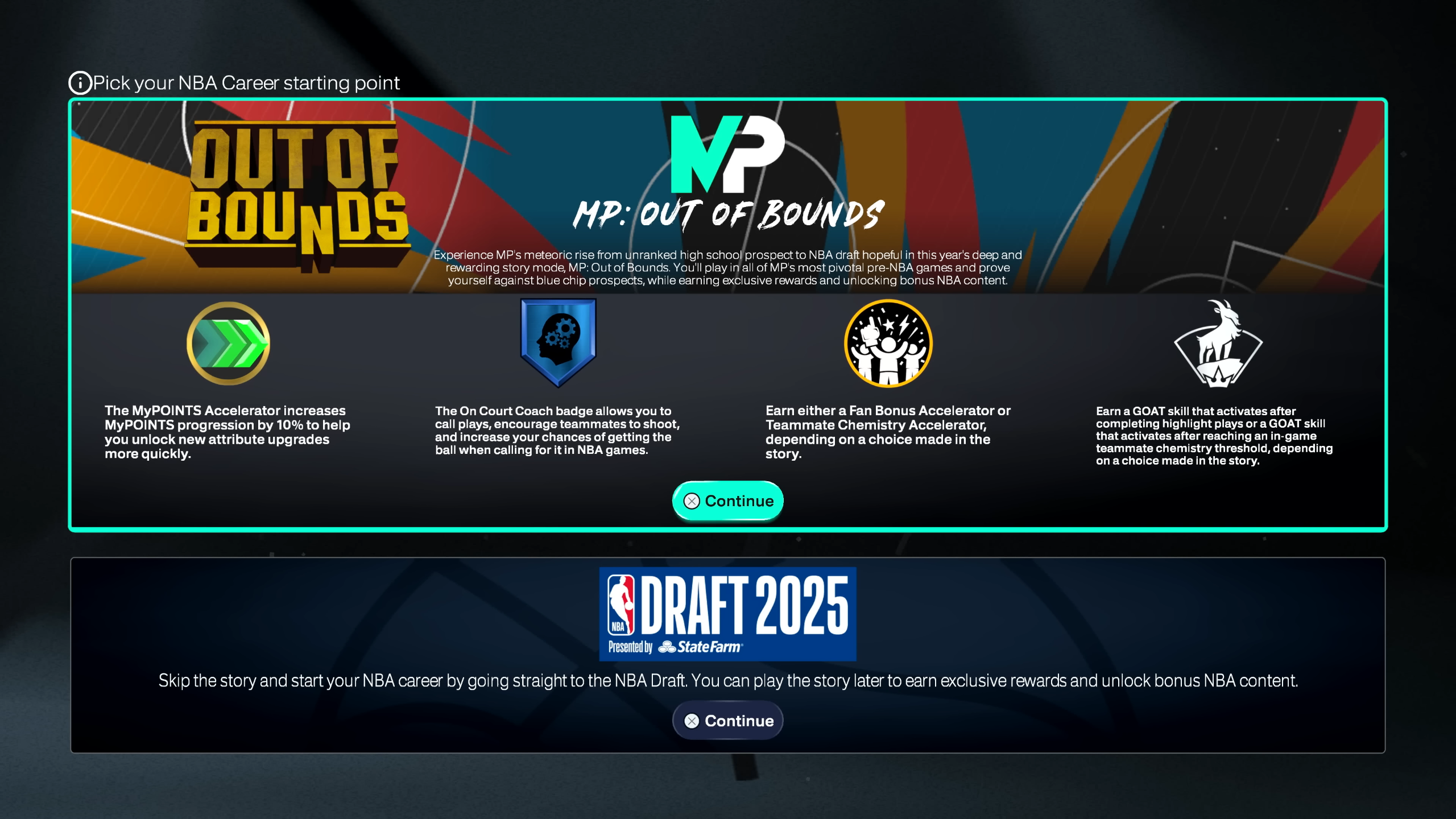 Choose between MP career mode or Drafts (Image via 2K Games)