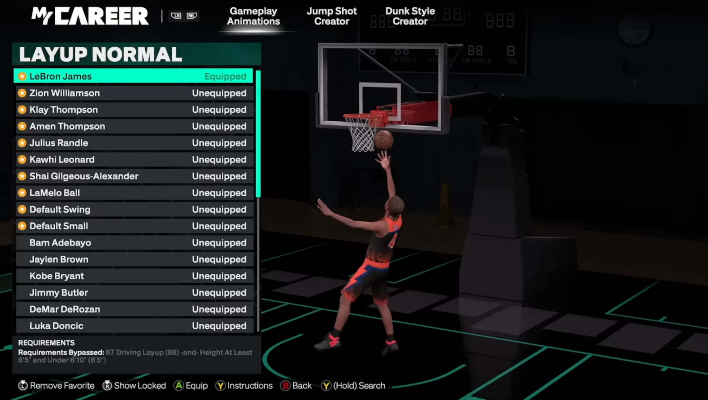 List of all Layup Style Animations requirements in NBA 2K26 (Image via 2K Games)