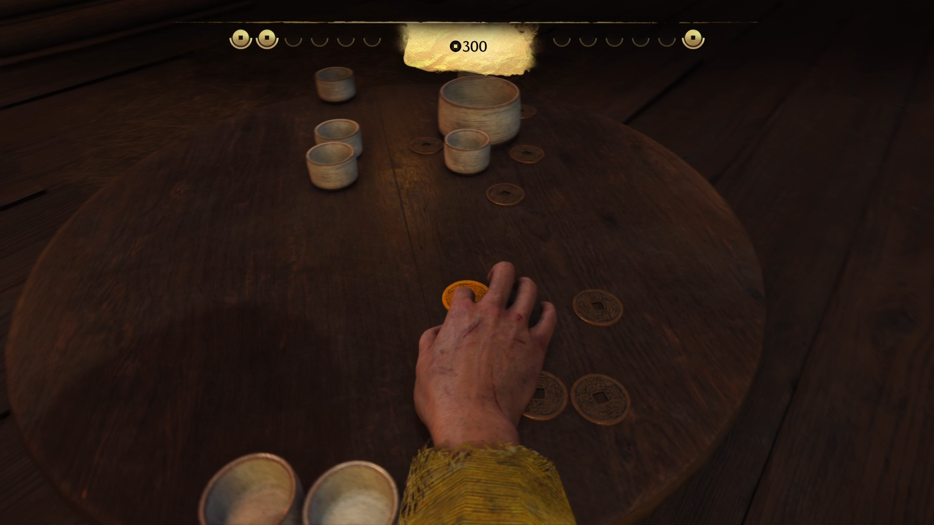 Playing Zeni Hajiki in Ghost of Yotei (Source: Sucker Punch)