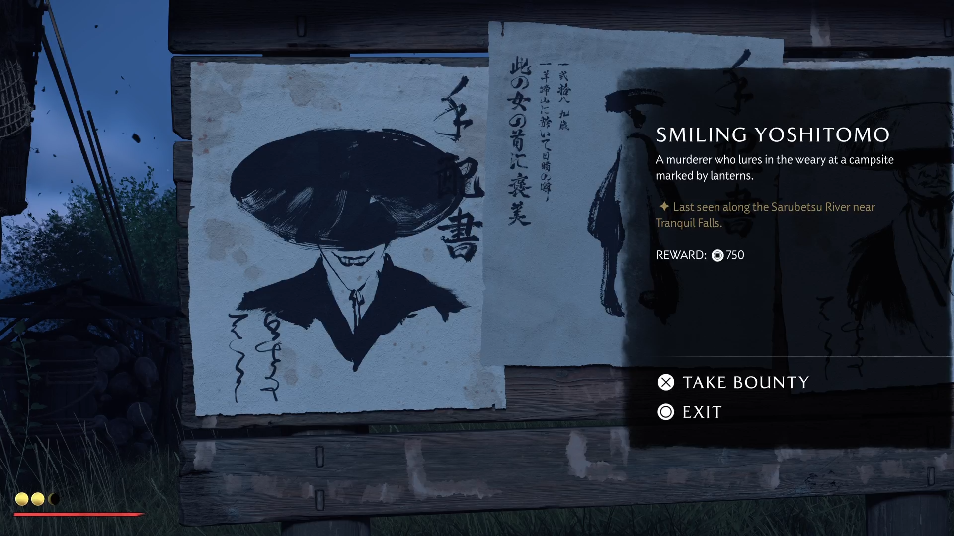 Taking bounty posters in Ghost of Yotei [Source: Deltias Gaming/Sucker Punch]
