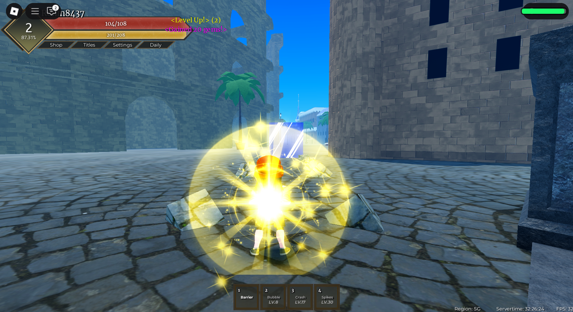 Using the Barrier Power obtained from the spins (Image via Roblox Corporation)