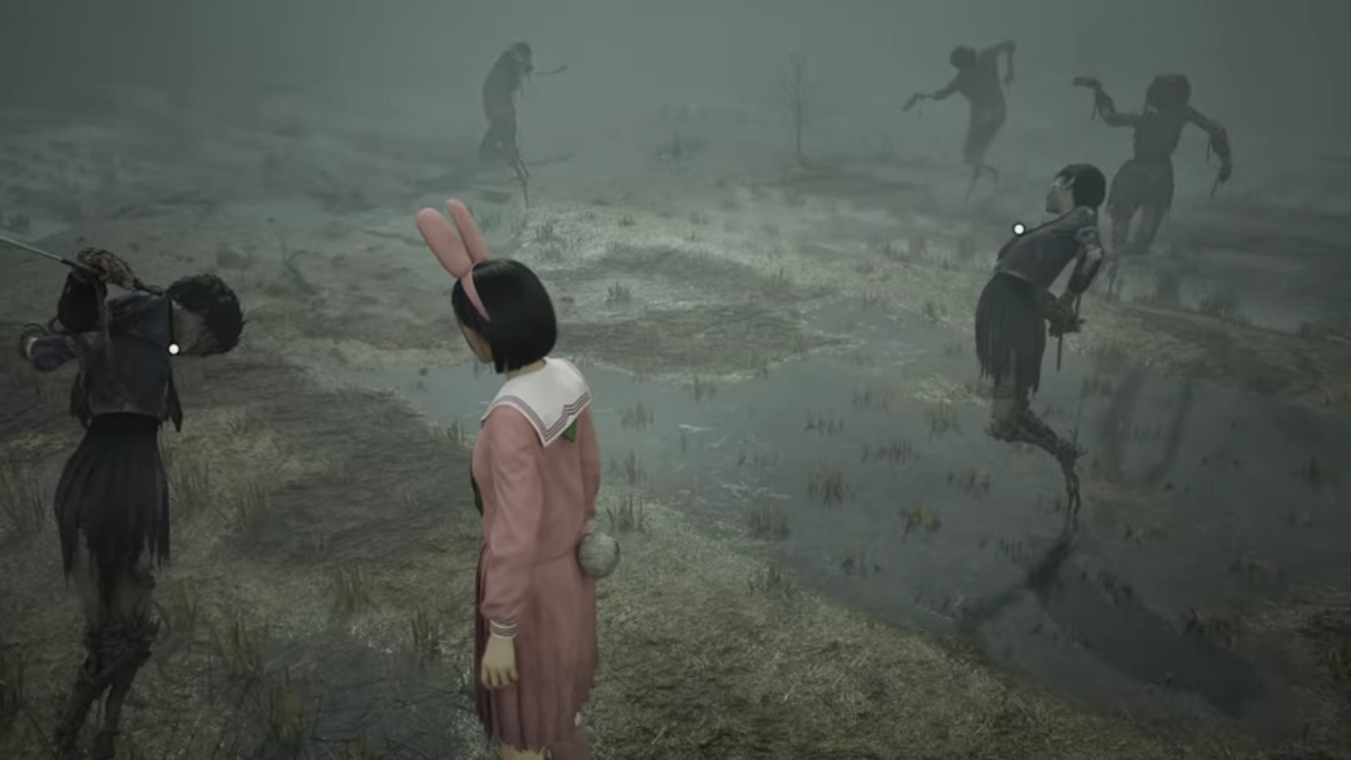 Silent Hill f has you dealing with a field puzzle of scarecrows waiting to attack (Image via Konami and @WoW Quests)