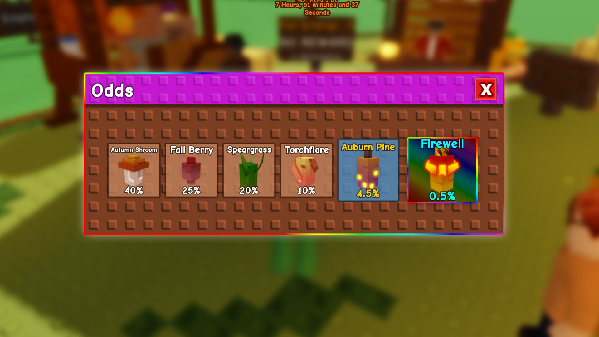 Drop chances (Image via Roblox Corporation)