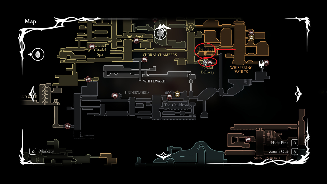 Trobbio's Stage on the map (Image via Team Cherry)