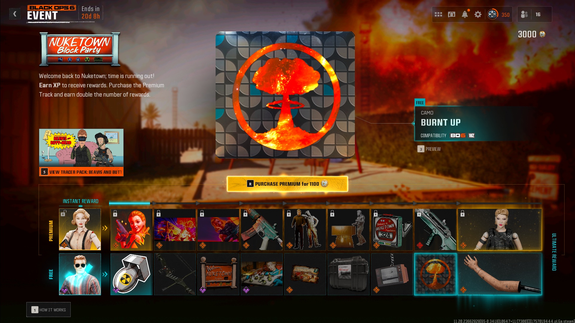 Burnt Up Animated Camo in Warzone and Black Ops 6 as a reward in the Nuketown Block Party event