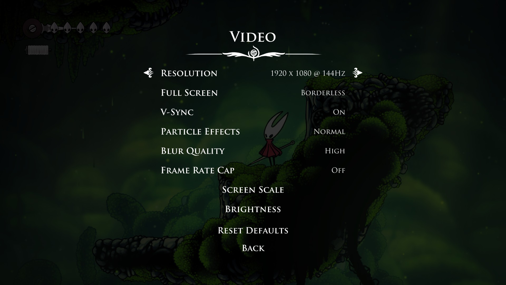 Hollow Knight Silksong settings page