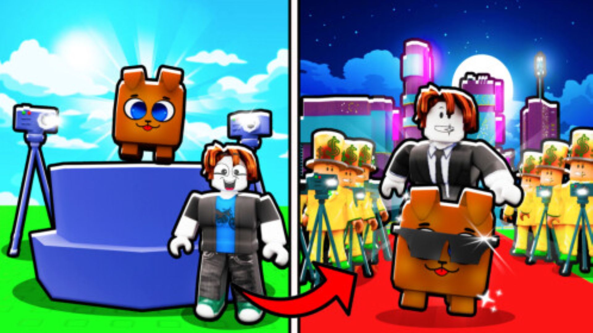 Turn your pets into celebrities in Make Your Pet Famous (Image via Roblox)