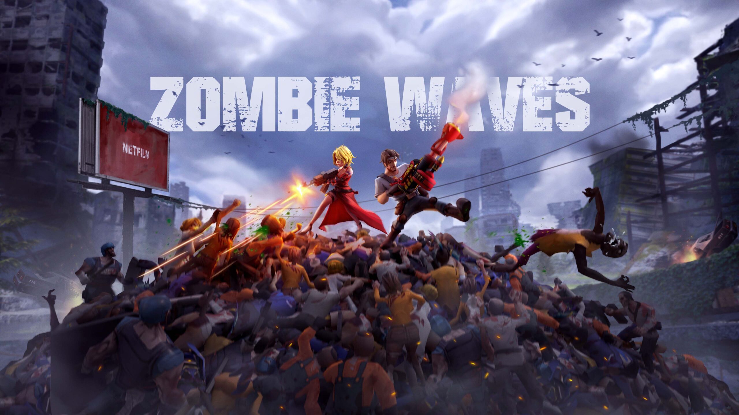 Take on hordes of zombies in Zombie Waves (Image via Roblox)