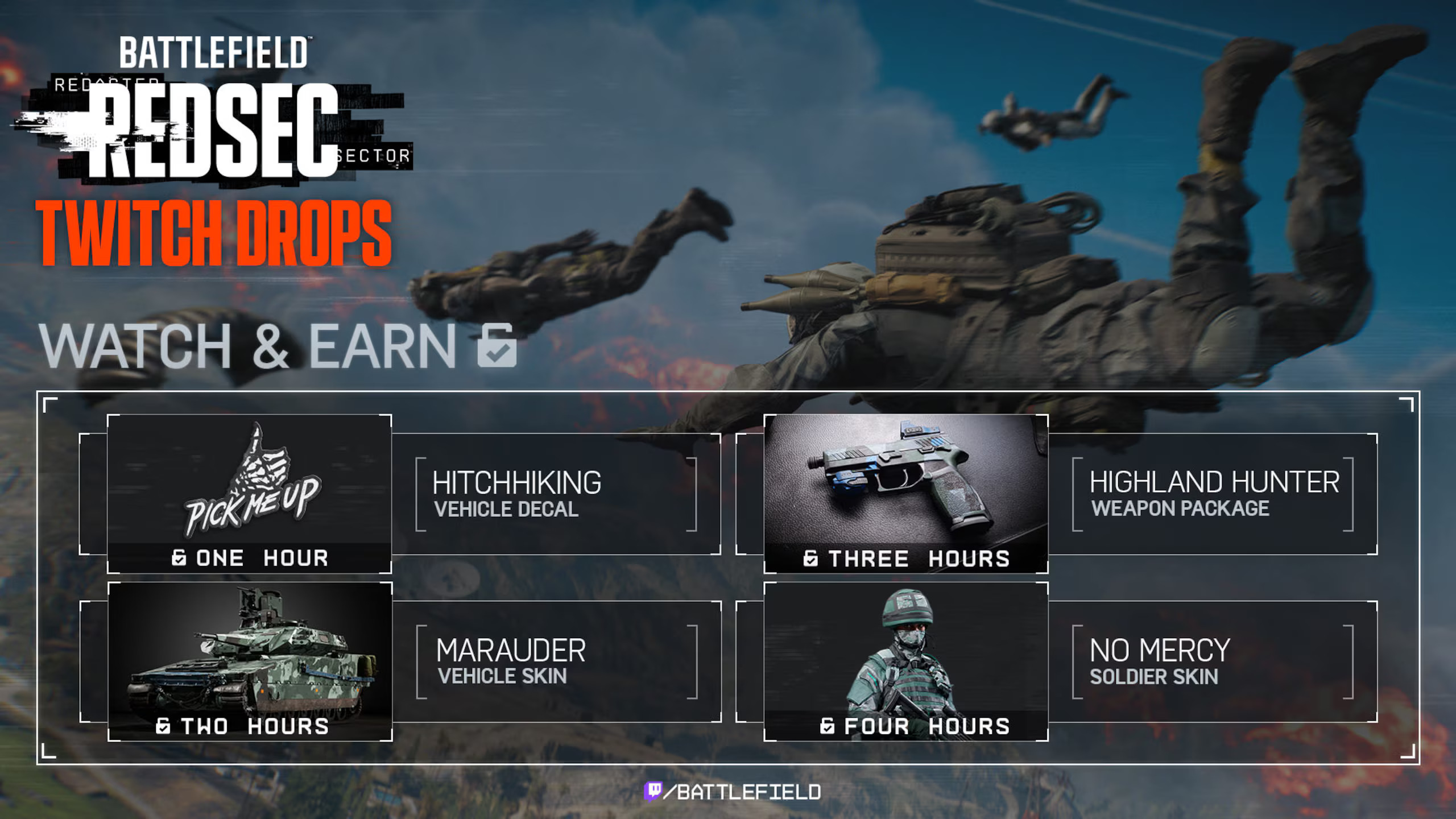 Battlefield RedSec Twitch Drops comprises of four items (Image via Electronic Arts)