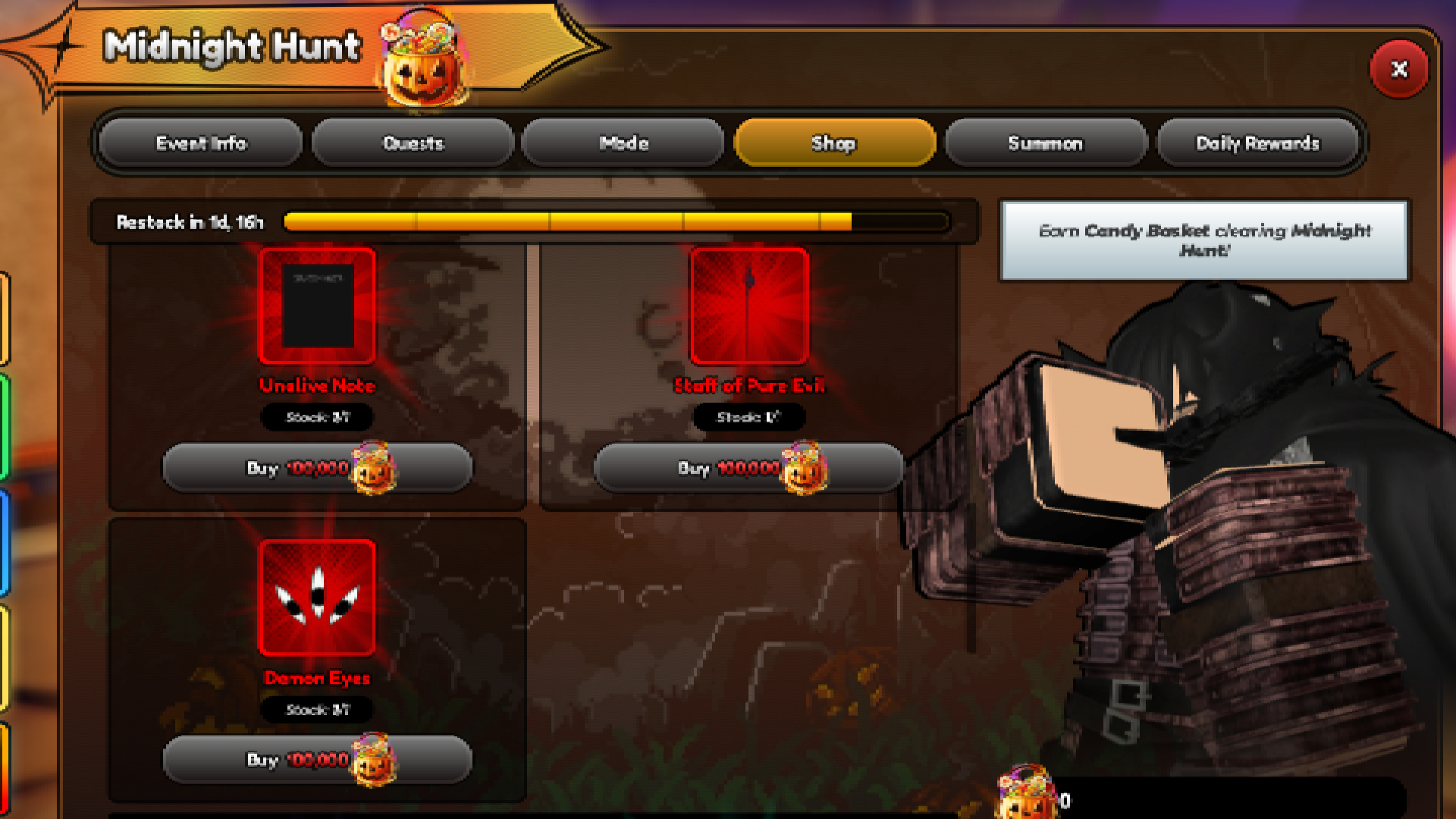 Buy the Demon Eyes Item from the event shop (Image via Roblox Corporation)