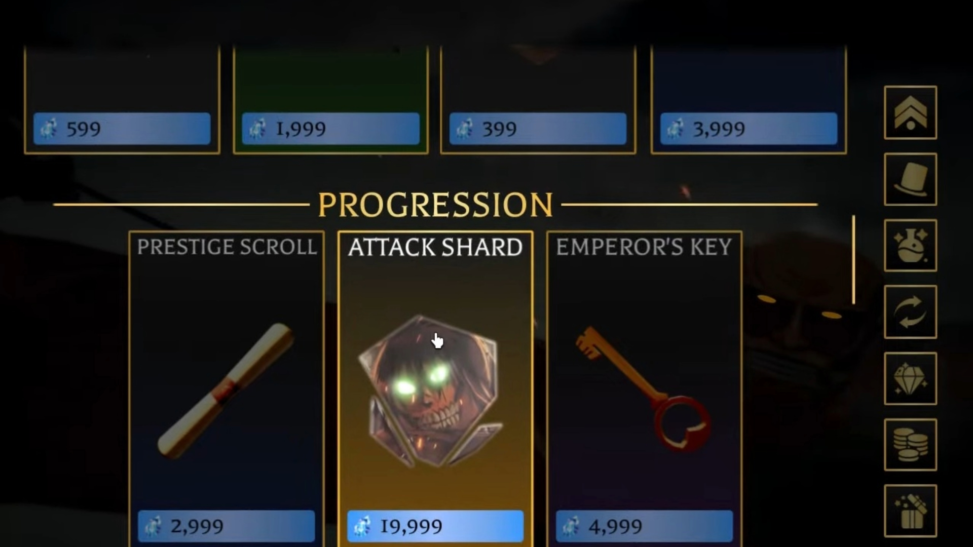 Buying Attack Shard with Gems