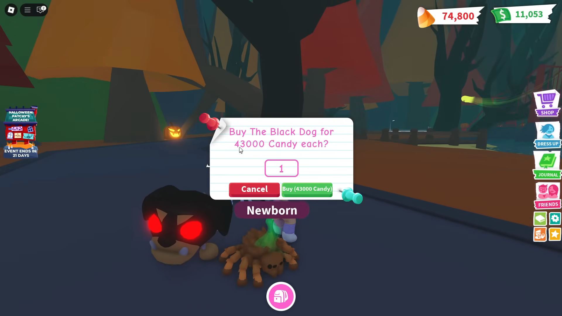 Buying the Black dog (Image via Roblox Corporation)