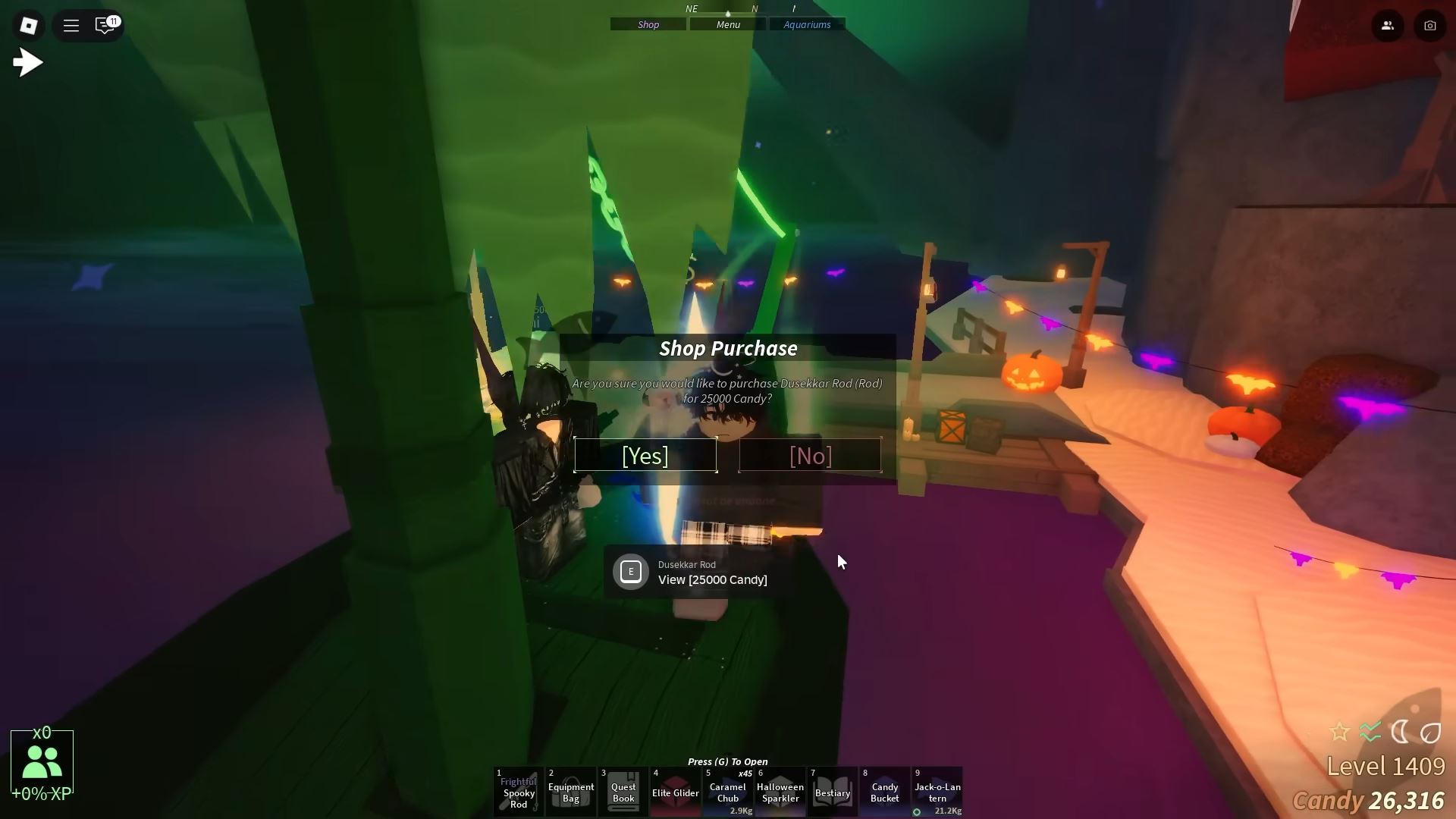 Buying the new Dusekkar Rod (Image via Roblox Corporation)