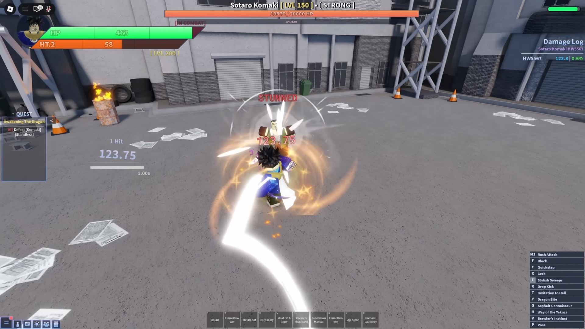 Defeating Sotaro Komaki (Image via Roblox Corporation)