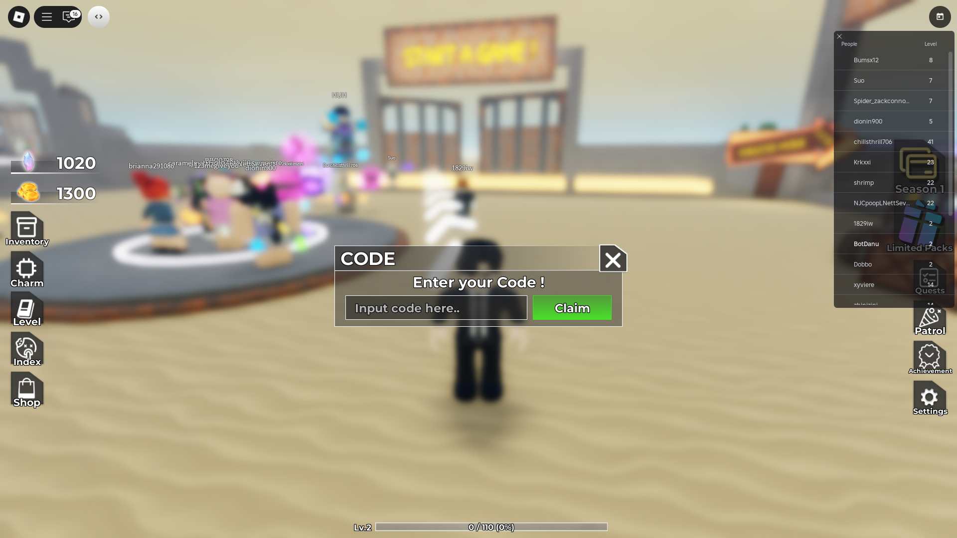 Redeeming codes (Image via Roblox Corporation)