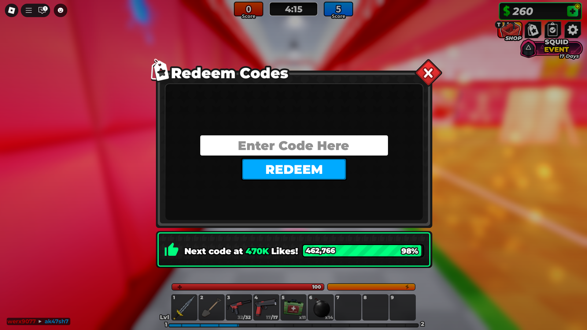 Redeeming codes (Image via Roblox Corporation)