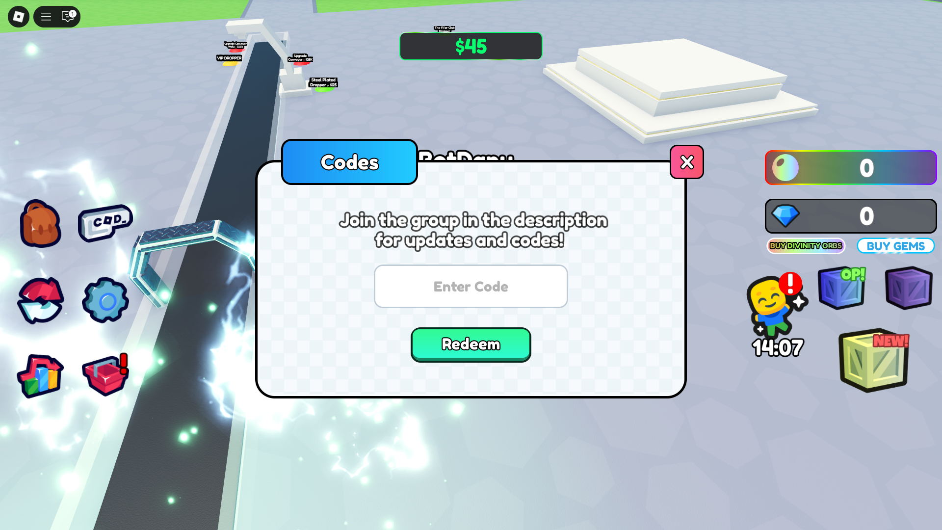 Redeeming codes (Image via Roblox Corporation)