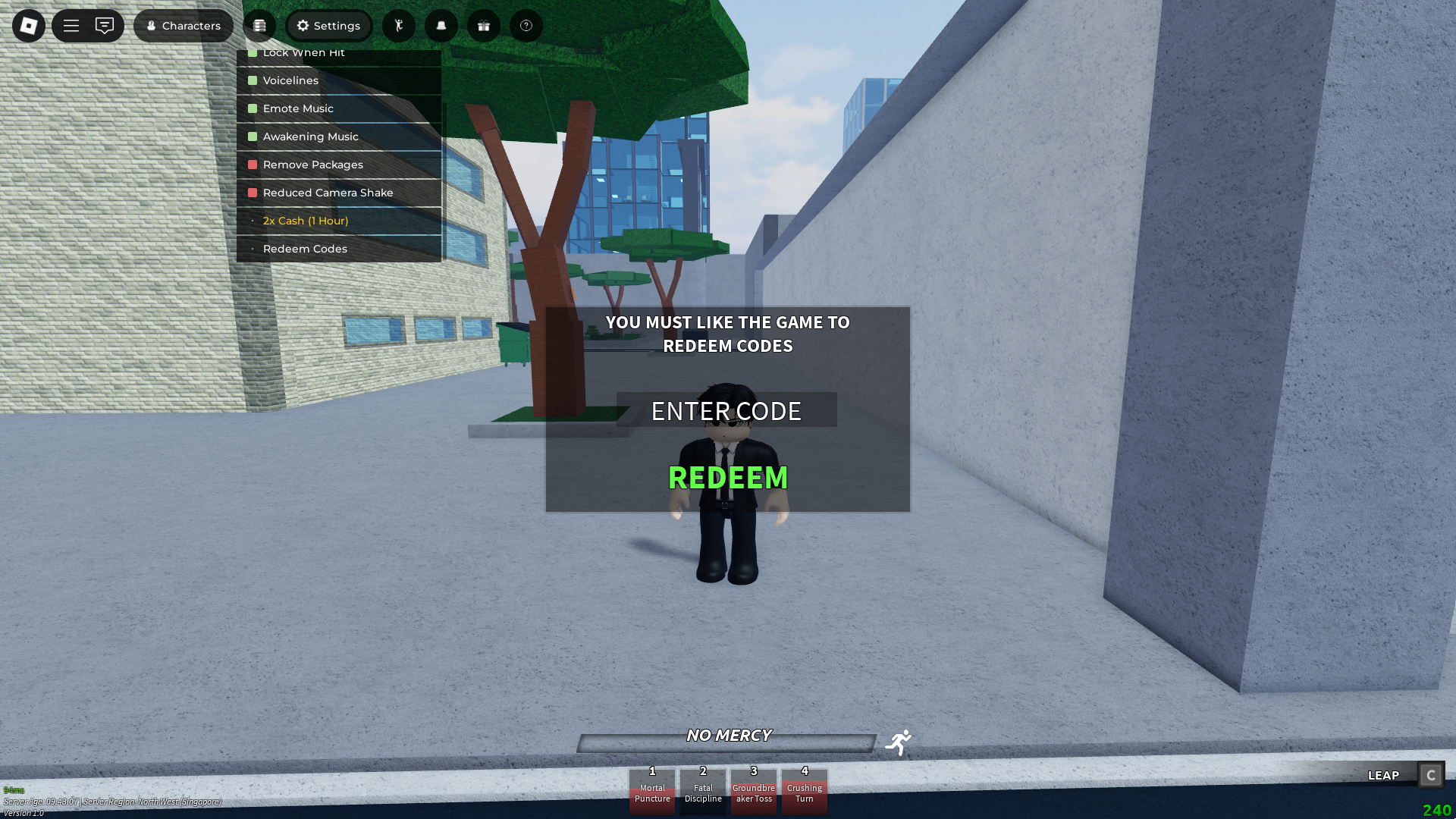 Redeeming codes (Image via Roblox Corporation)