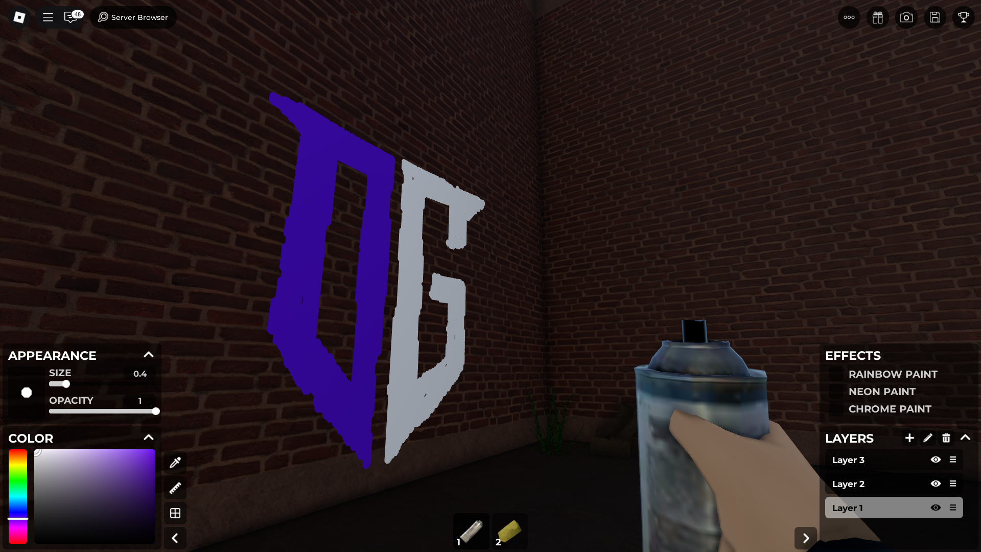 Spraying paint (Image via Roblox Corporation)
