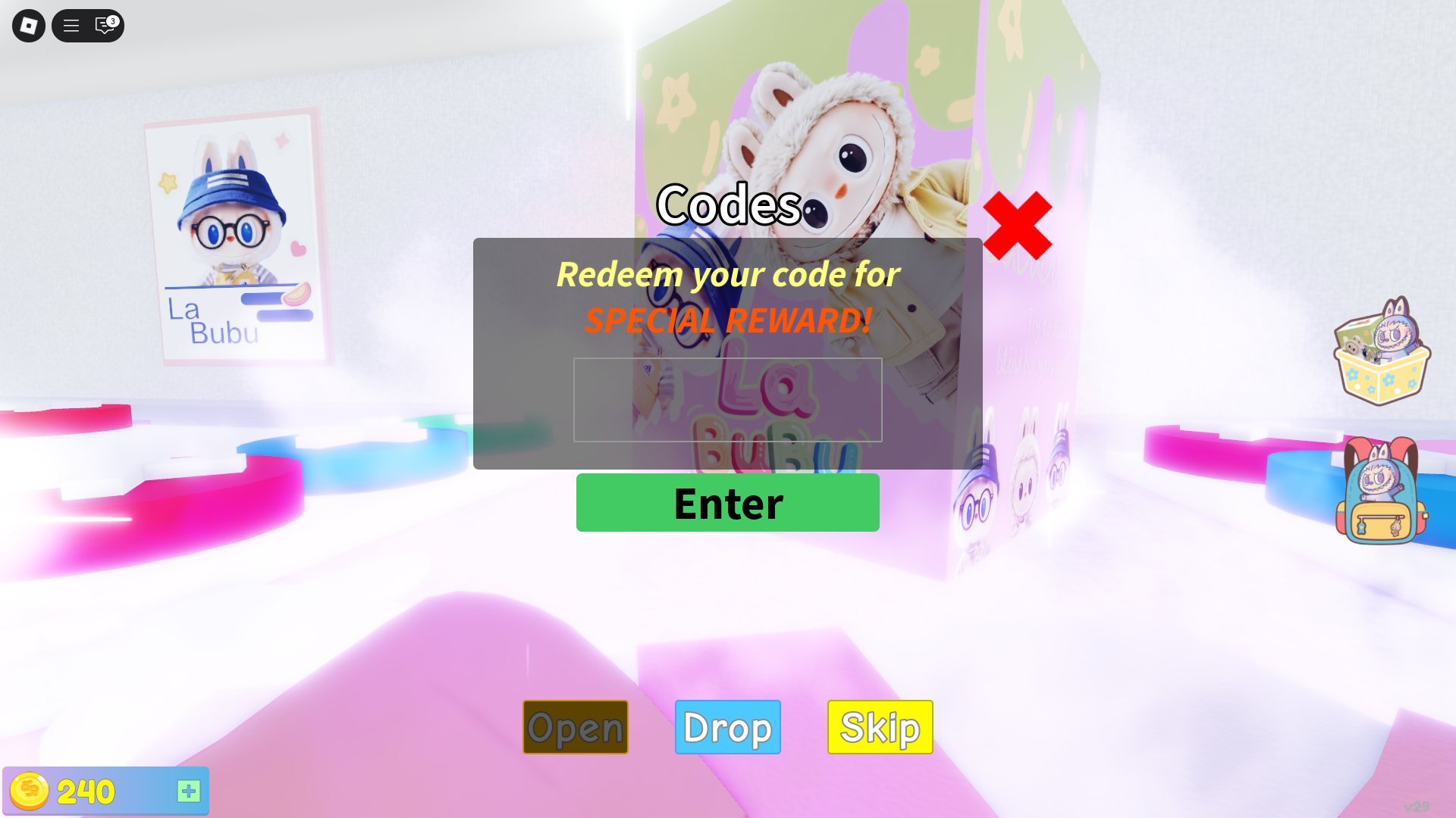 Redeeming codes (Image via Roblox Corporation)