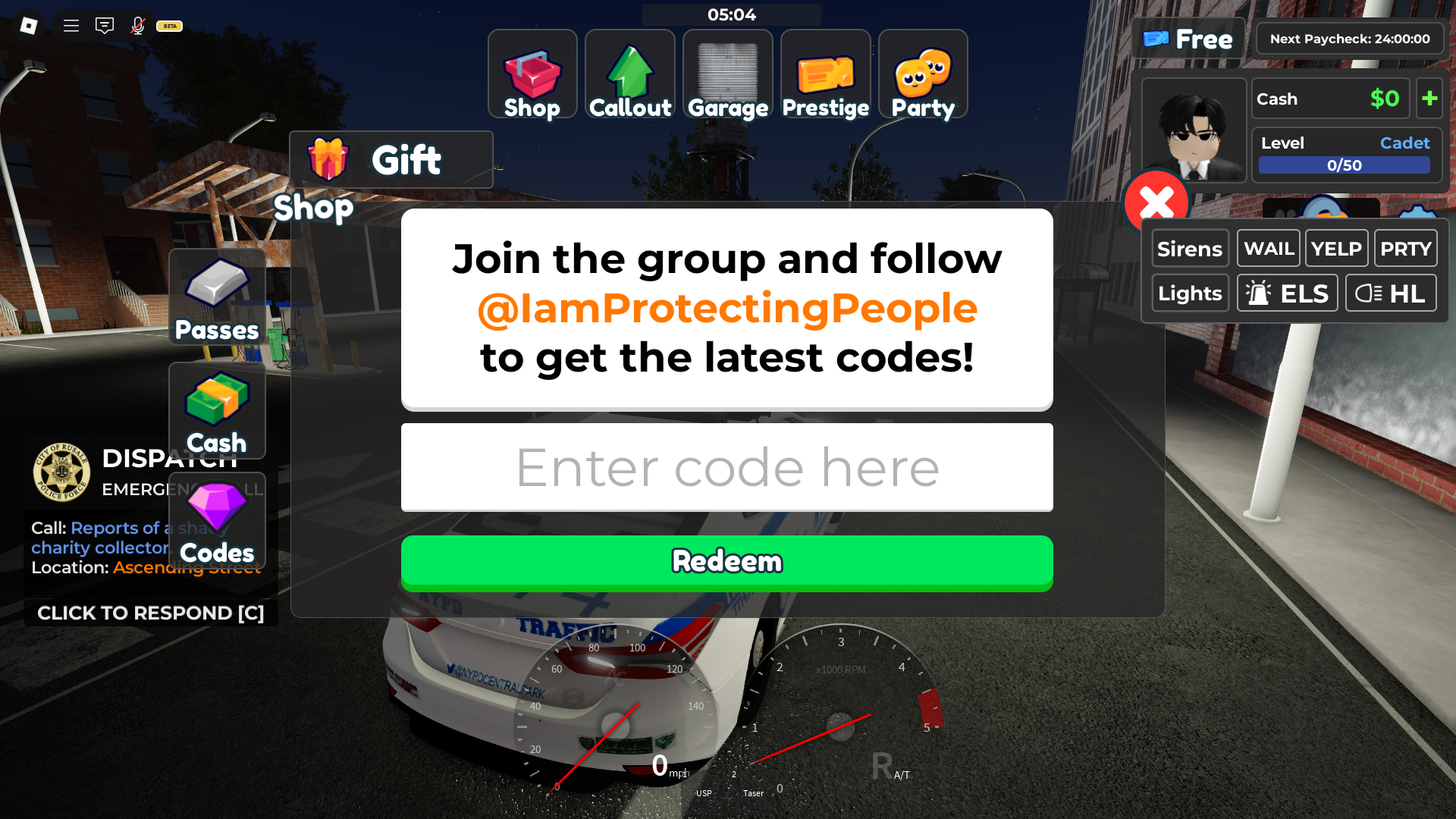 Redeeming codes (Image via Roblox Corporation)