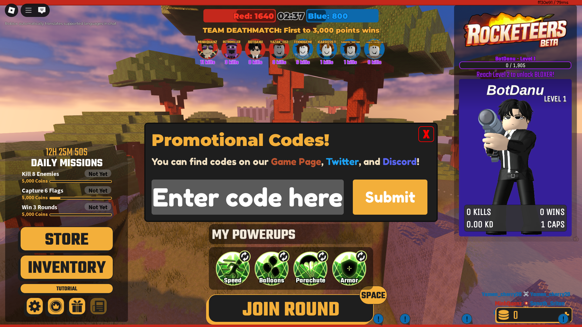 Redeeming codes (Image via Roblox Corporation)