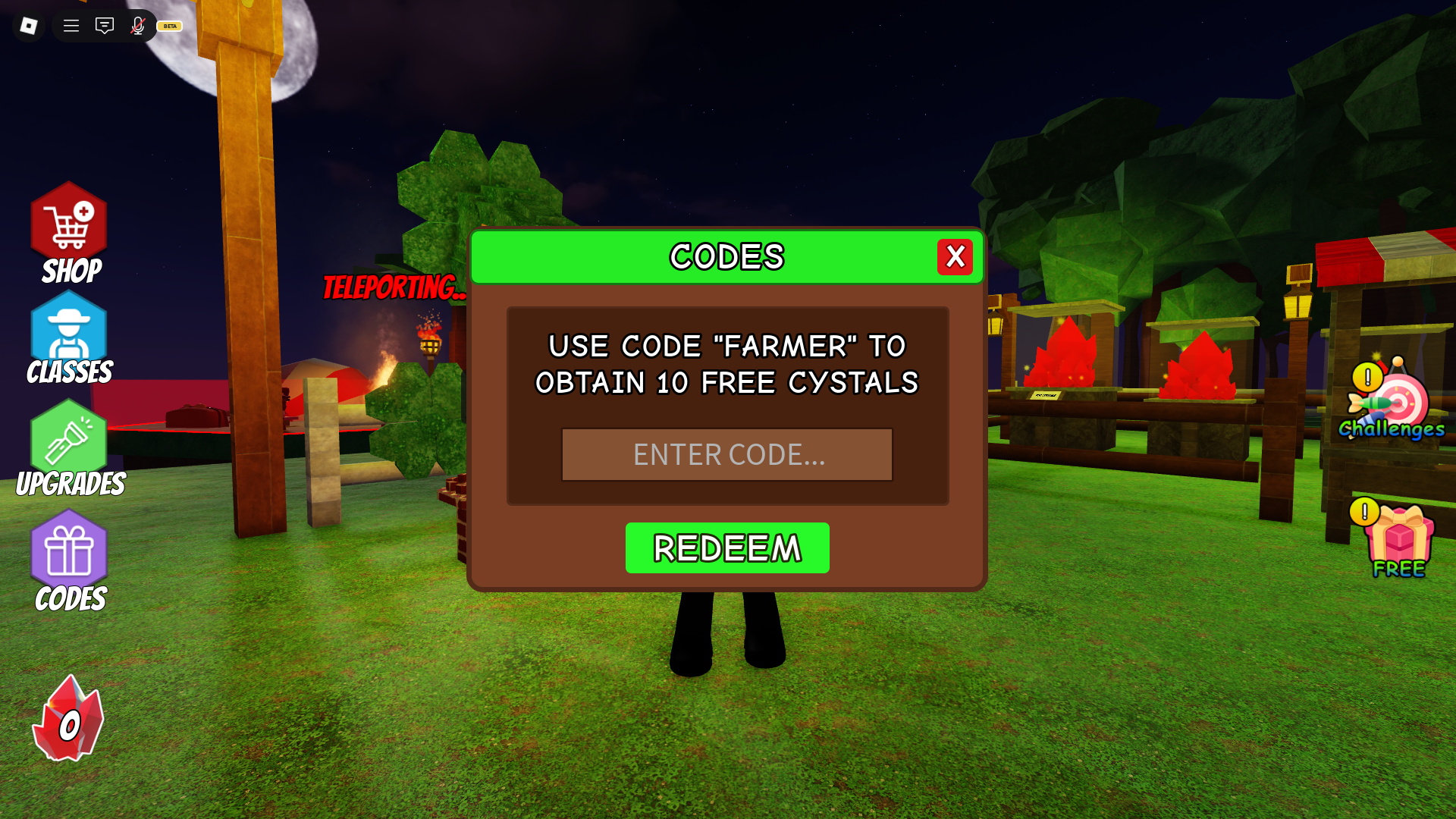 Redeeming codes (Image via Roblox Corporation)