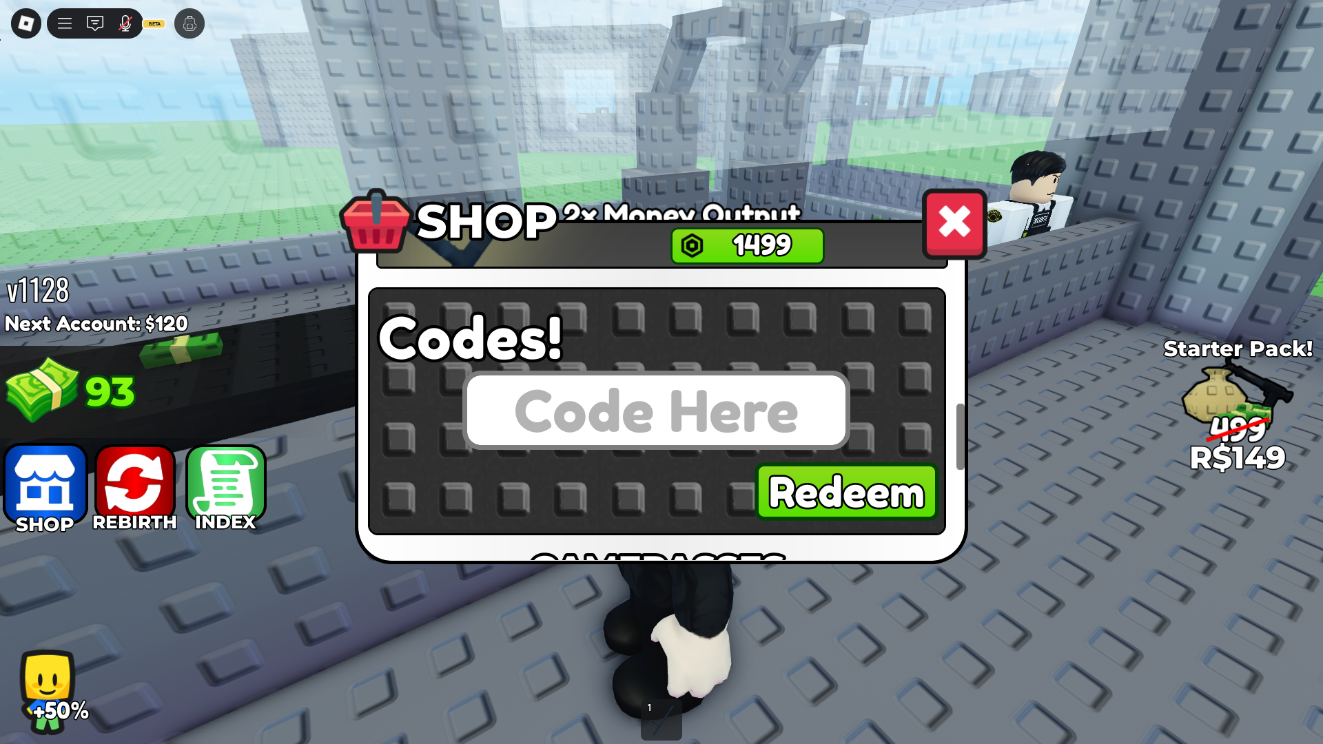 Redeeming codes (Image via Roblox Corporation)
