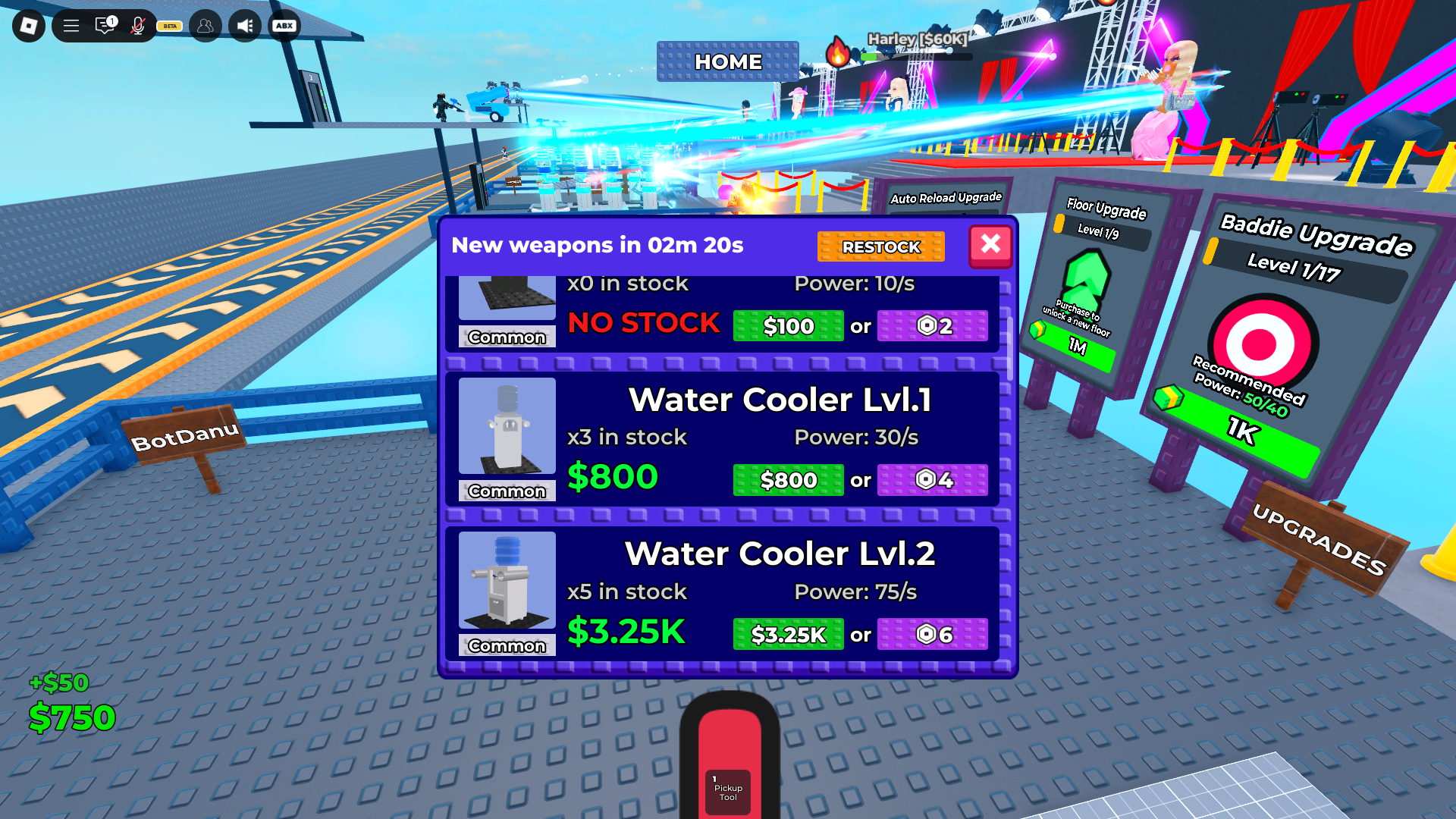 Buying new water cannons (Image via Roblox Corporation)