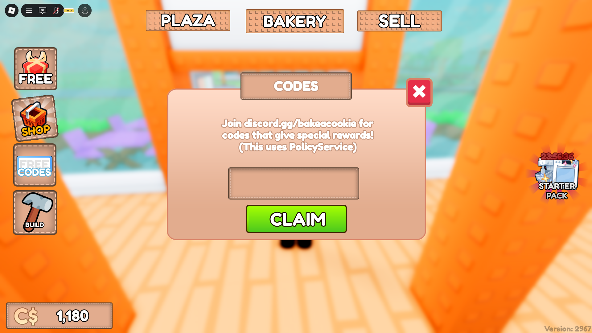 Redeeming codes (Image via Roblox Corporation)