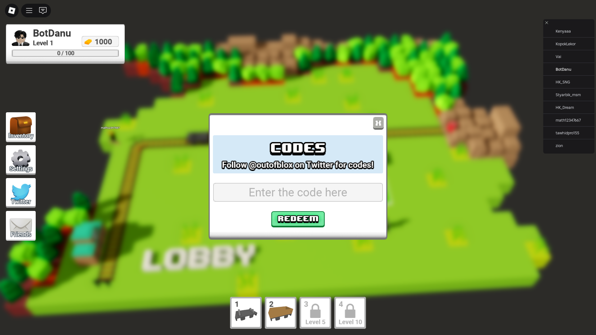 Redeeming codes (Image via Roblox Corporation)