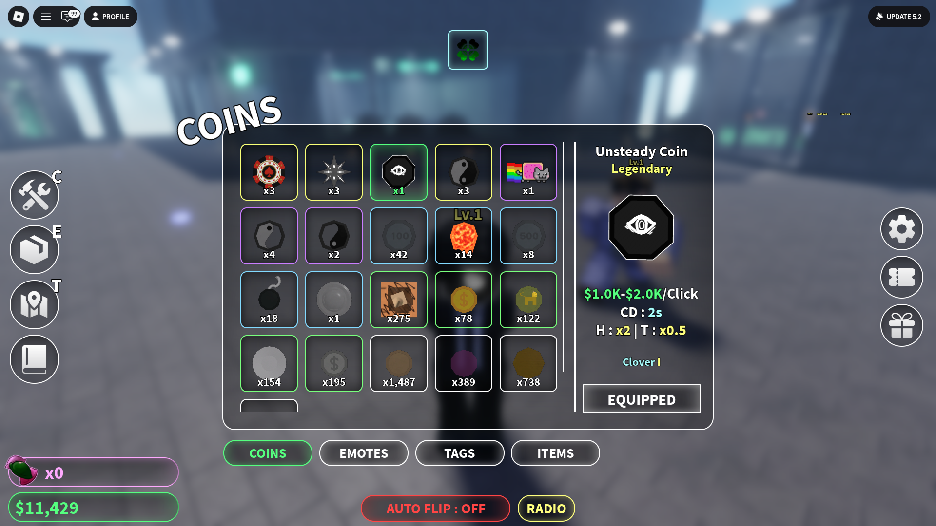 Unsteady Coin in inventory (Image via Roblox Corporation)