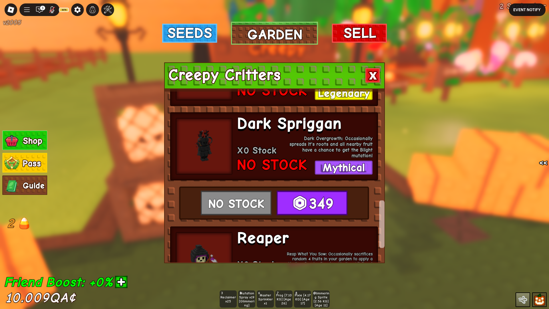 Buying the Dark Spriggan Pet (Image via Roblox Corporation)