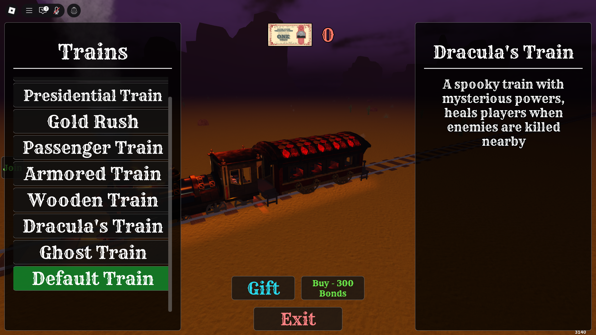 Buying Dracula's Train (Image via Roblox Corporation)
