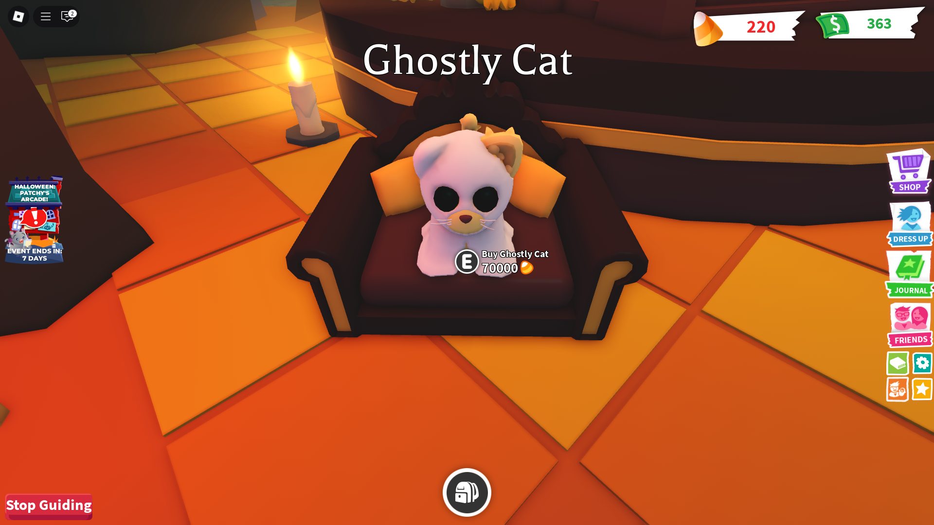 Buying Ghostly Cat Pet (Image via Roblox Corporation)