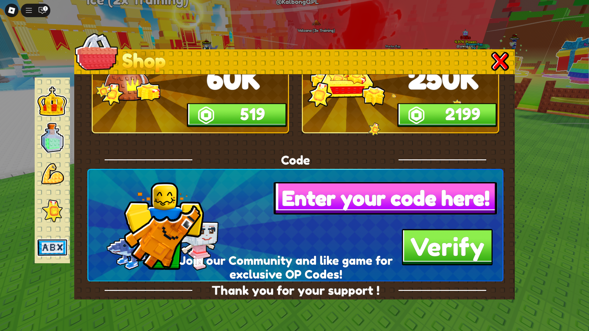 Redeeming codes (Image via Roblox Corporation)