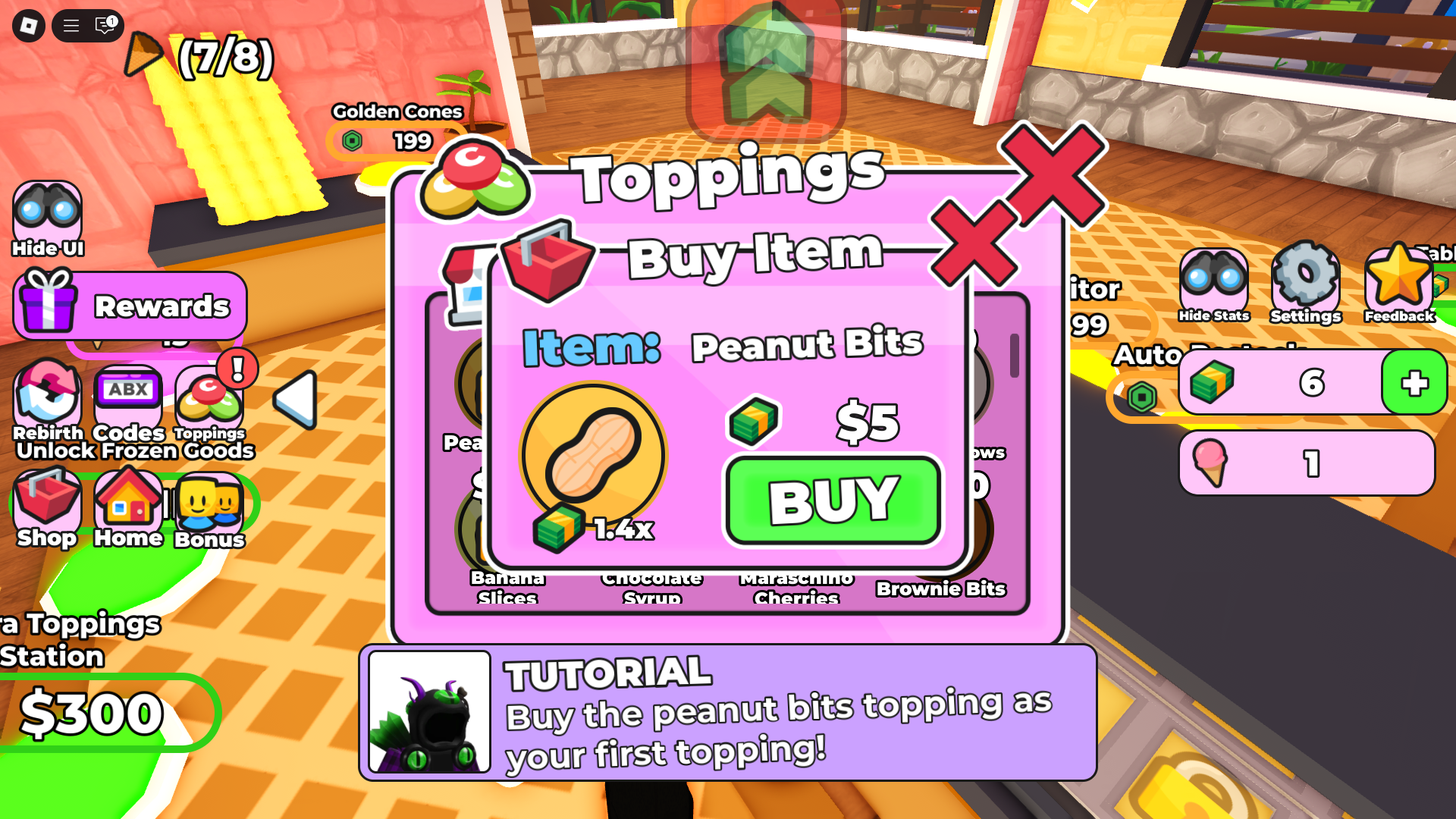 Buying new Toppings (Image via Roblox Corporation)