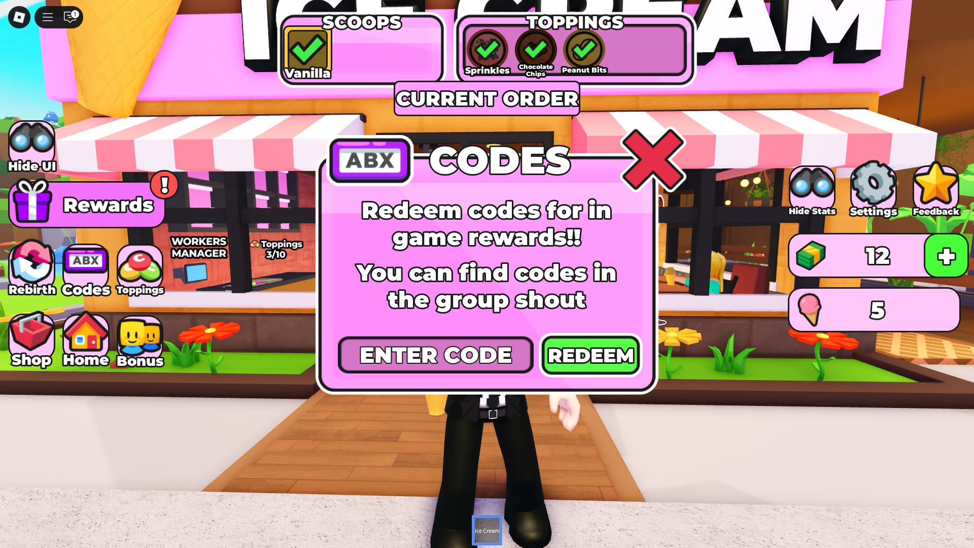 Redeeming codes (Image via Roblox Corporation)